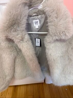 GAP Kids Light Gray Faux Fur Coat